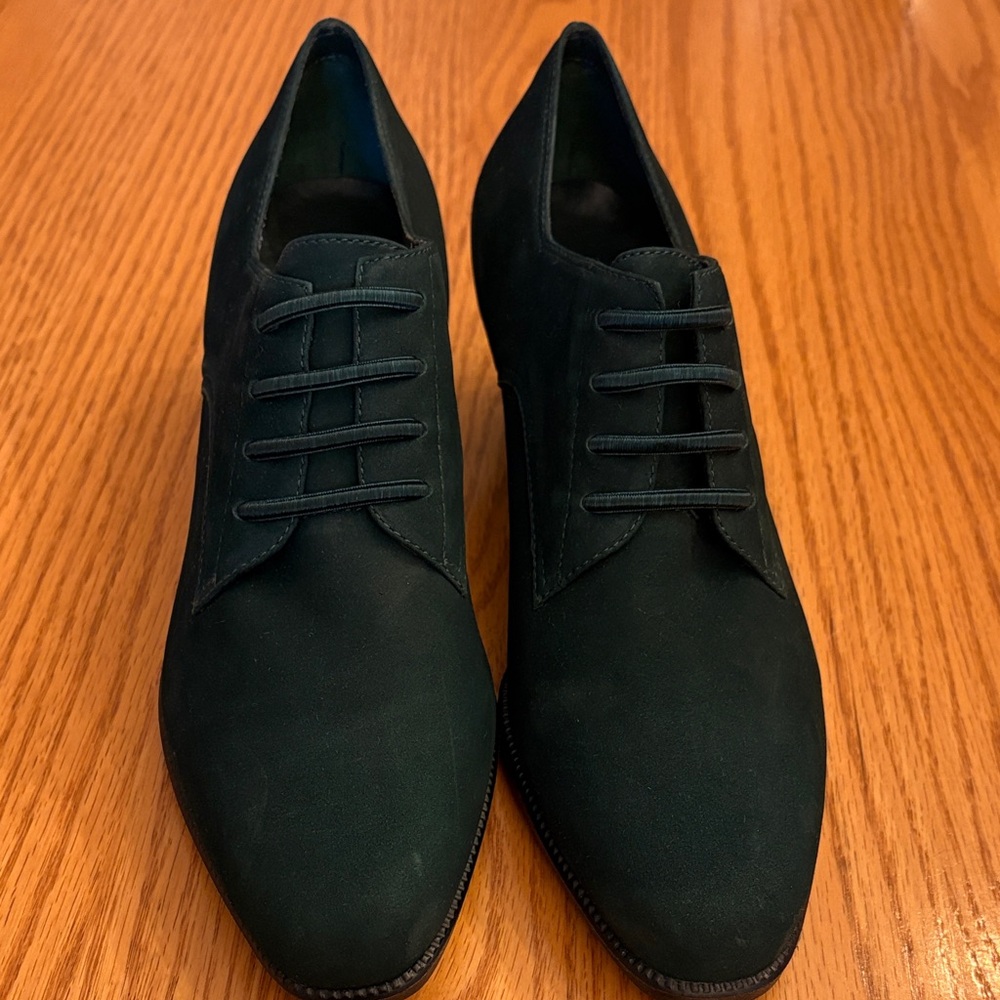 AEROSOLES Vintage Women's Dark Green Suede Heeled Oxfords - Picture 4 of 13